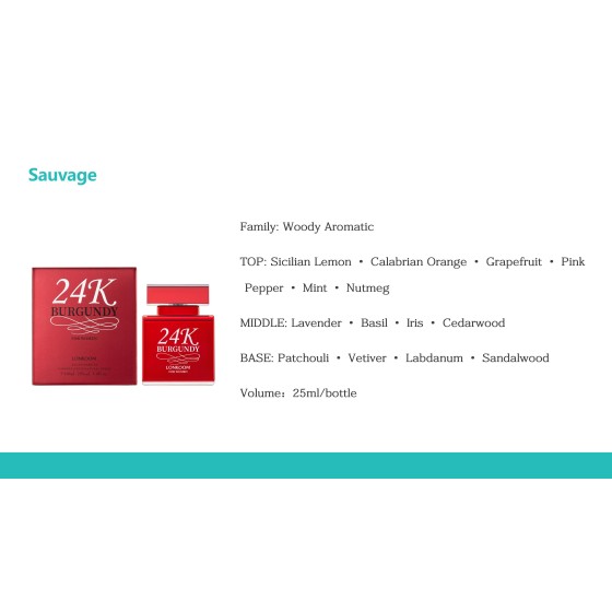 LONKOOM 24K BURGUNDY Sauvage Perfume for Women 25ml, Woody Aromatic Long‑Lasting Eau De Parfum Spray